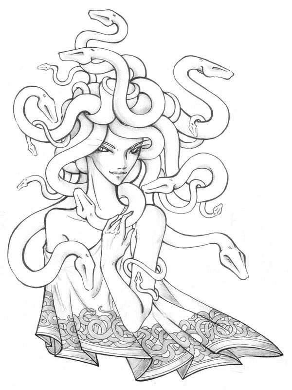 Amazing snake hair of medusa coloring page