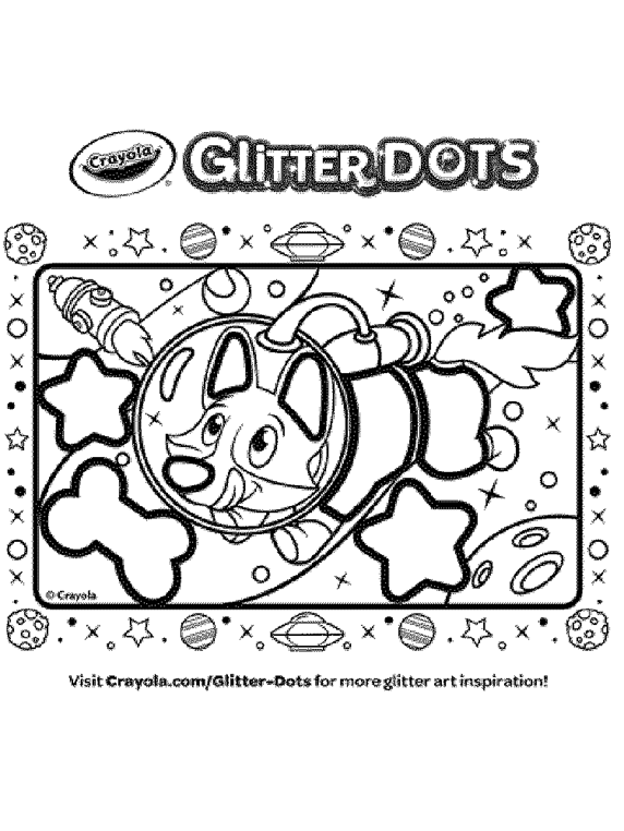 Glitter dots space dog coloring page