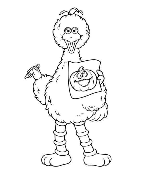 Drawing of a pumpkin from a huge bird coloring page