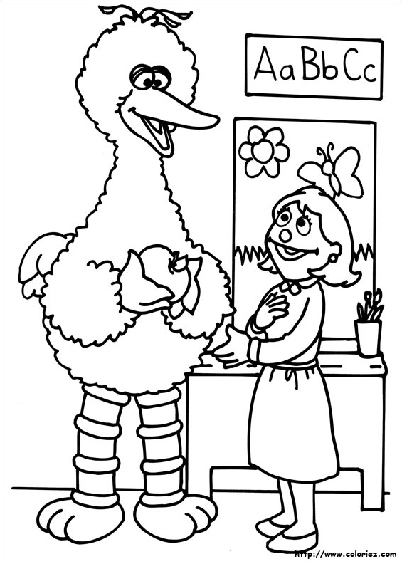 Big bird at school coloring pages