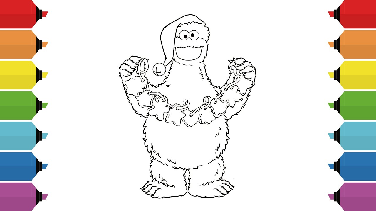 Coloring cookie monster christmas sesame street coloring page