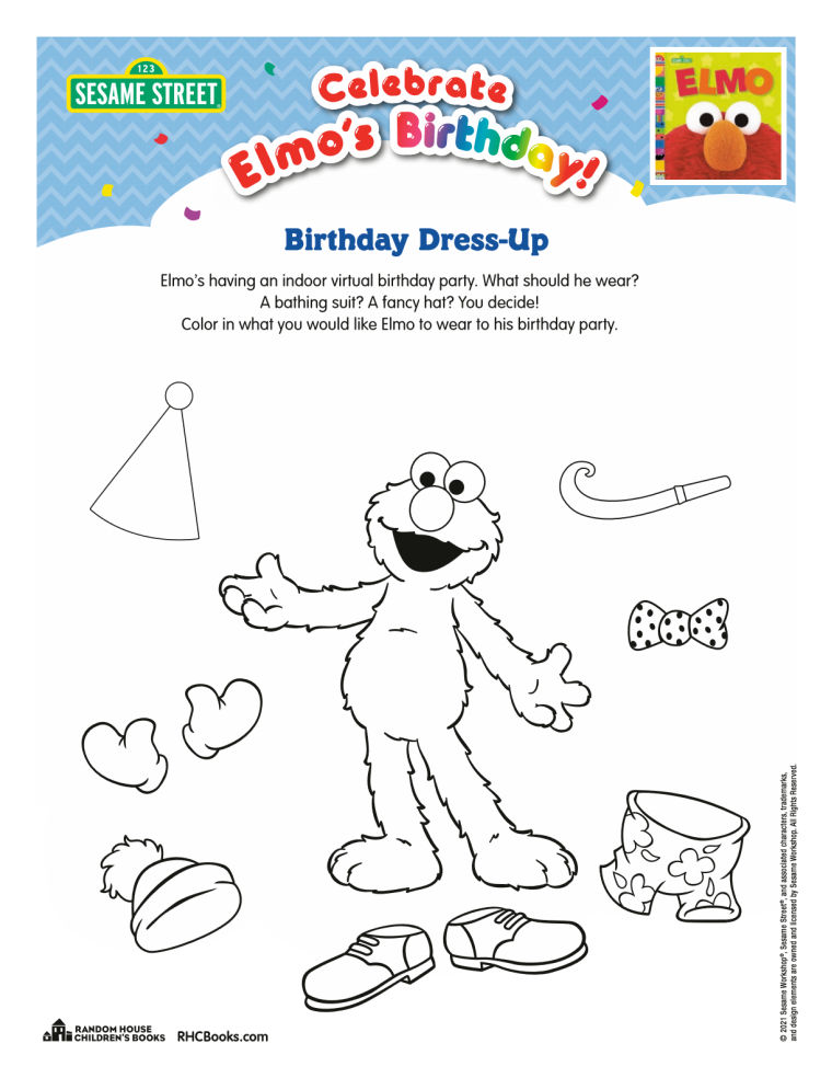 Free printable elmo dress up coloring page