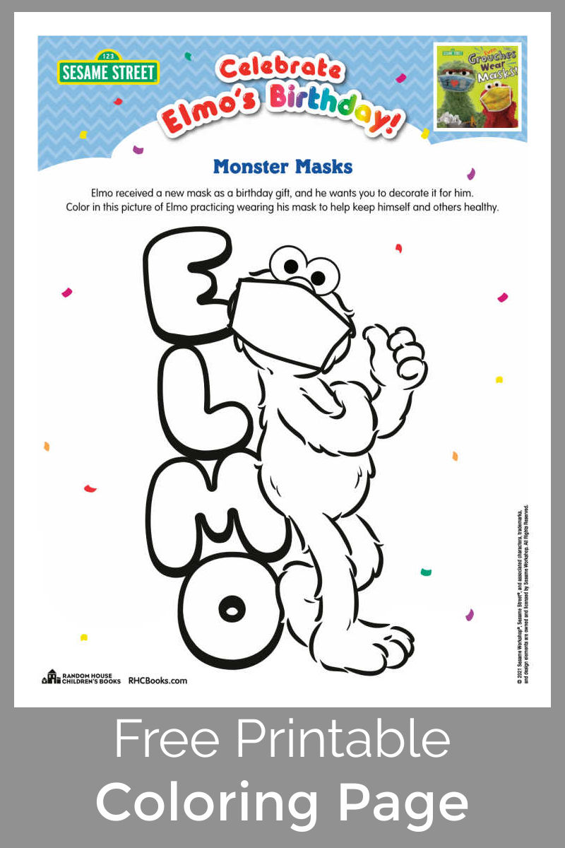 Free printable elmo face mask coloring page