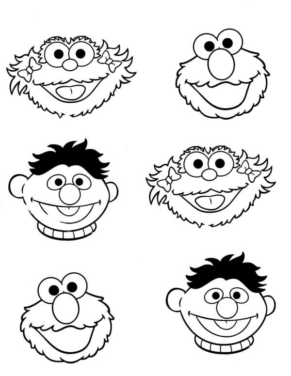 The main characters of sesame street coloring page