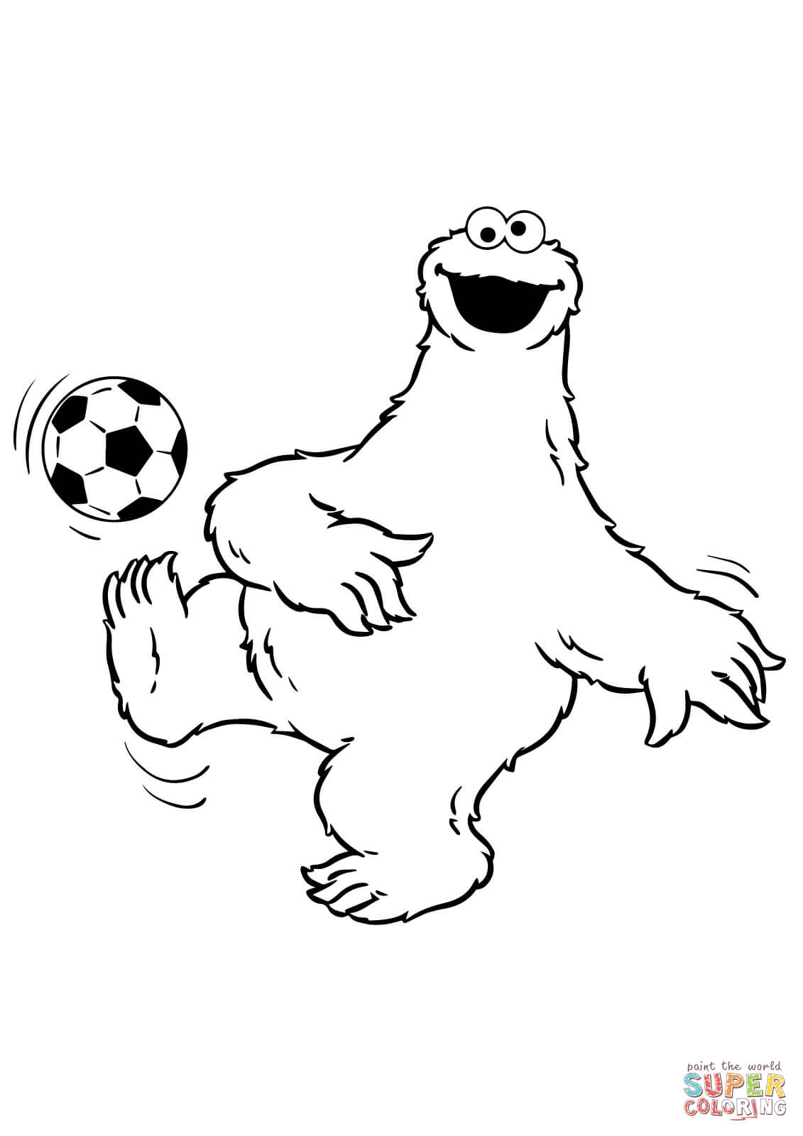 Cookie monster plays soccer coloring page free printable coloring pages