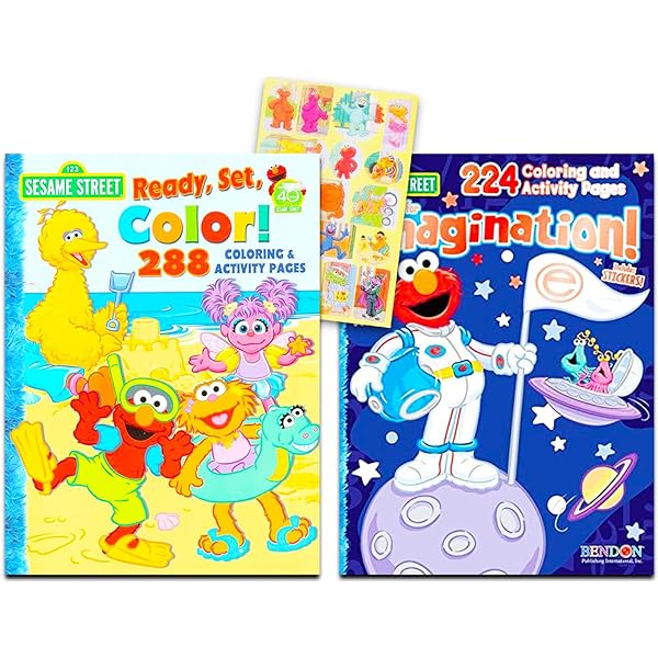 Sesame street elmo coloring book super set bundle with sesame street books and stickers over pages featuring elmo cookie monster big bird and more toys games