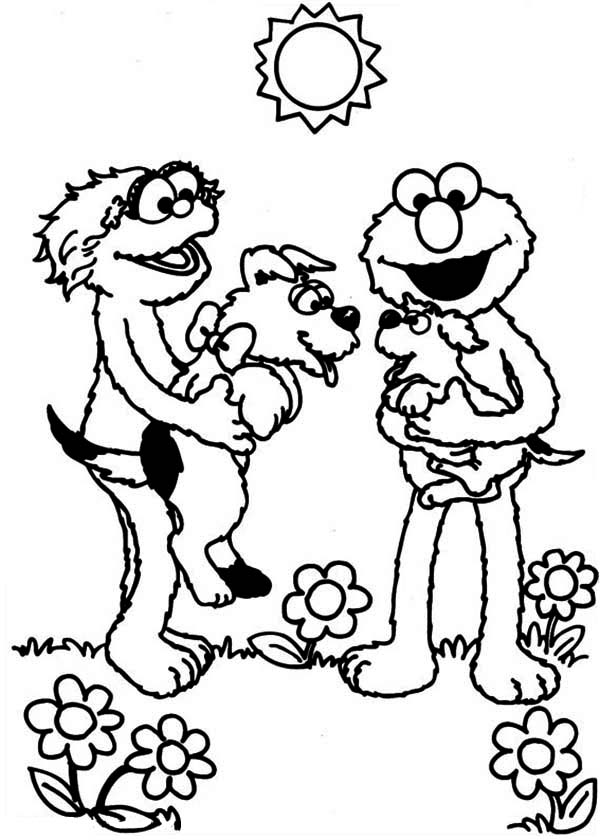 Rosita and elmo playing with puppy in sesame street coloring page sesame street coloring pages printable christmas coloring pages christmas coloring pages