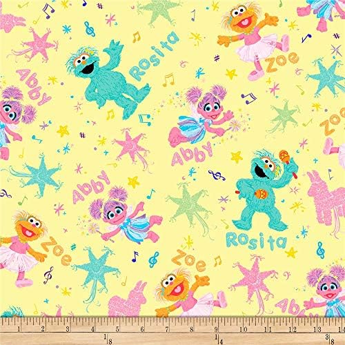 Sesame street digital abby rosita zoe yellow fabric by the yard