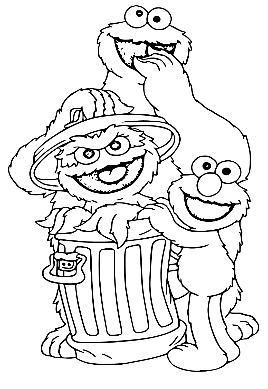 Free printable sesame street garbage can coloring page for adults and kids