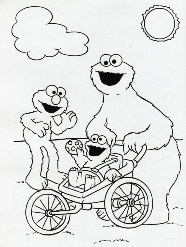 Family from sesame street coloring page
