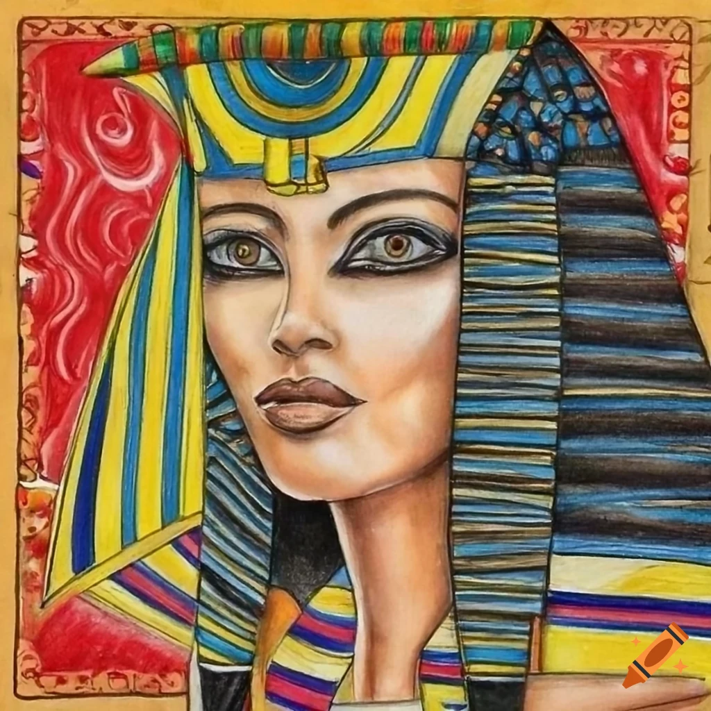 Colorful pencil drawing of egyptian goddess seshat on