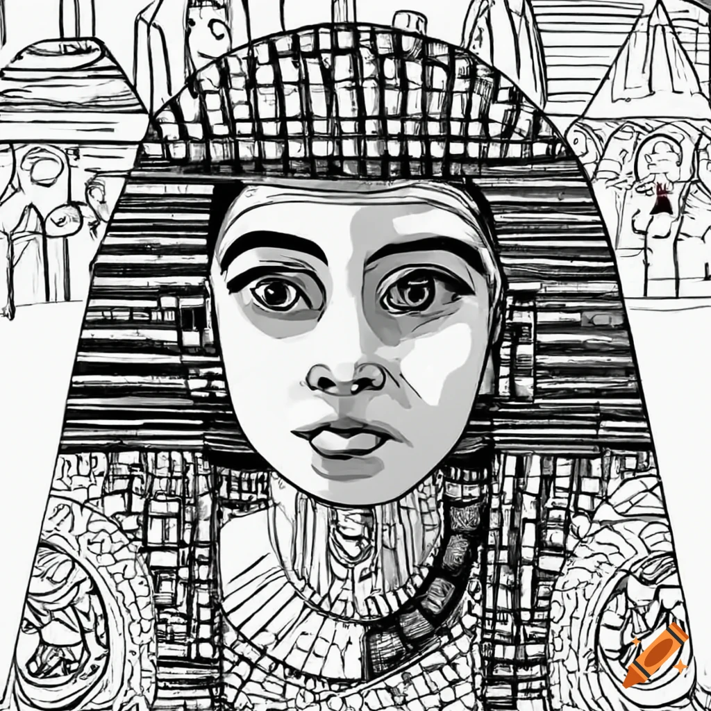 Coloring page of an ancient egyptian child in pyramid surroundings on