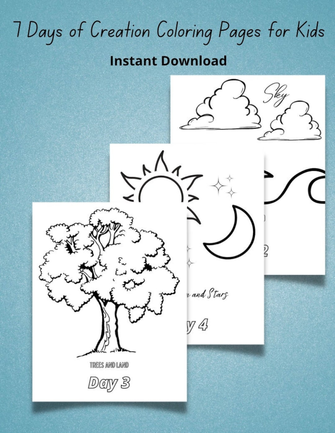 Days of creation coloring pages for kids instant download and printable