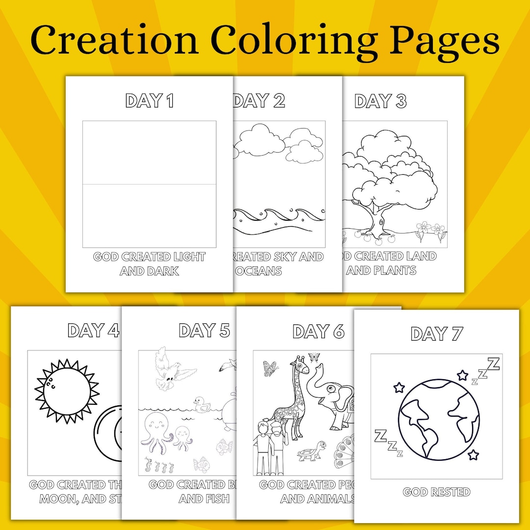 Printable days of creation coloring pages sunday school coloring worksheets bible activity for kids x instant digital download