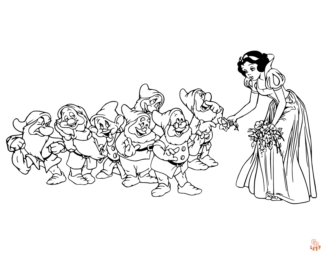 Color your favorite seven dwarfs in snow white coloring pages