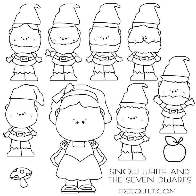 Snow white and the seven dwarfs coloring page clip art