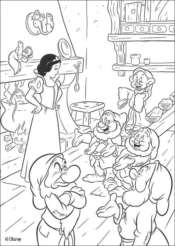 Snow white with the dwarfs coloring pages