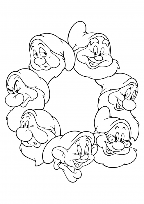 Seven dwarfs portrait coloring pages snow white and the seven dwarfs coloring pages