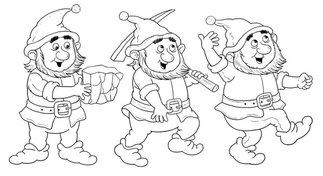 Snow white and seven dwarfs fairy tale coloring page a cute dwarf illustration for children illustration