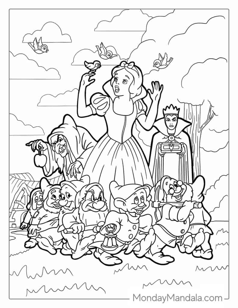 Snow white coloring pages free pdf printables