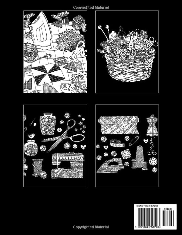 Midnight sewing coloring book amazing coloring pages on black background featuring interest activity for adults release your pressure and stressful joy rainbow books