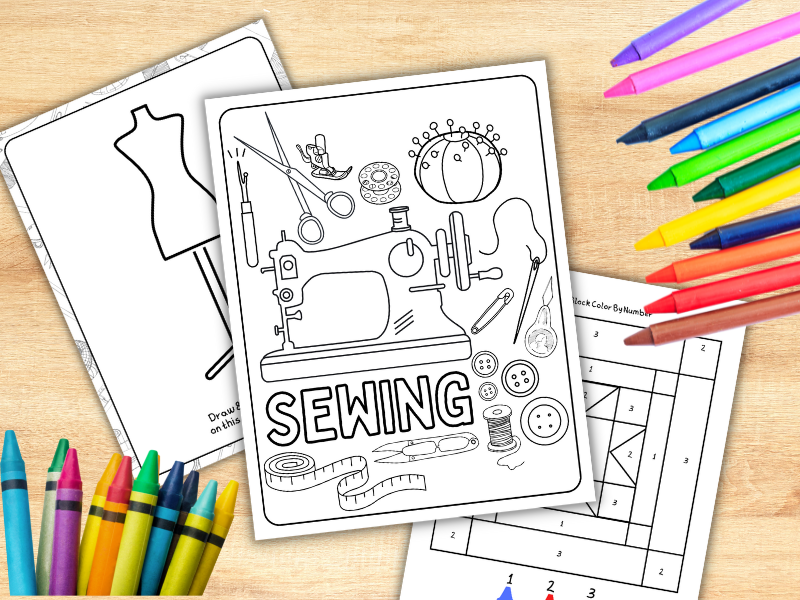 Sewing themed coloring pages for kids free printable