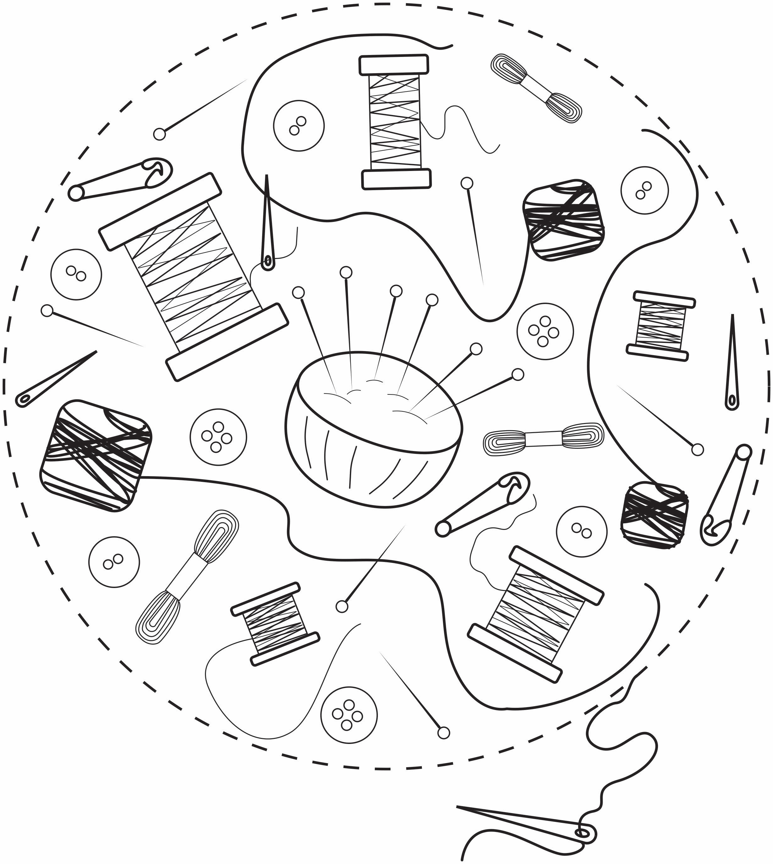 Kitchen sewing and art supply coloring pages