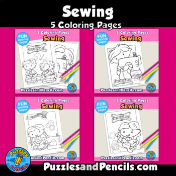 Sewing activity word search puzzle and coloring pages bundle