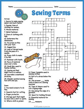 Sewing terms crossword puzzle worksheet