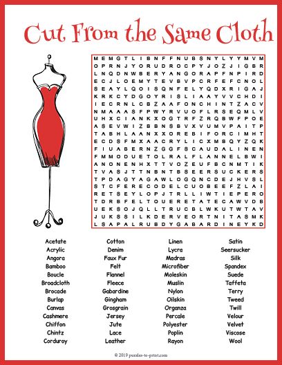 Free printable types of fabric word search free printable word searches word search printables free printable puzzles