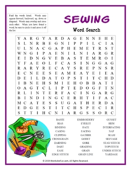 Sewing word search puzzle handout fun activity by words are fun tpt