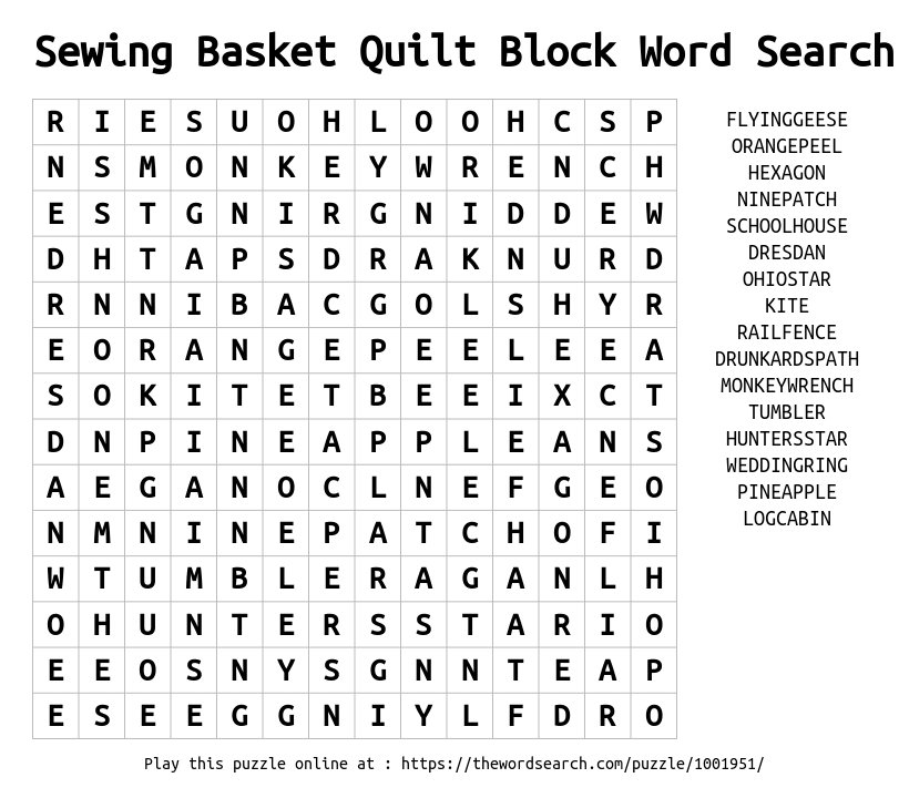 Download word search on sewing basket quilt block word search