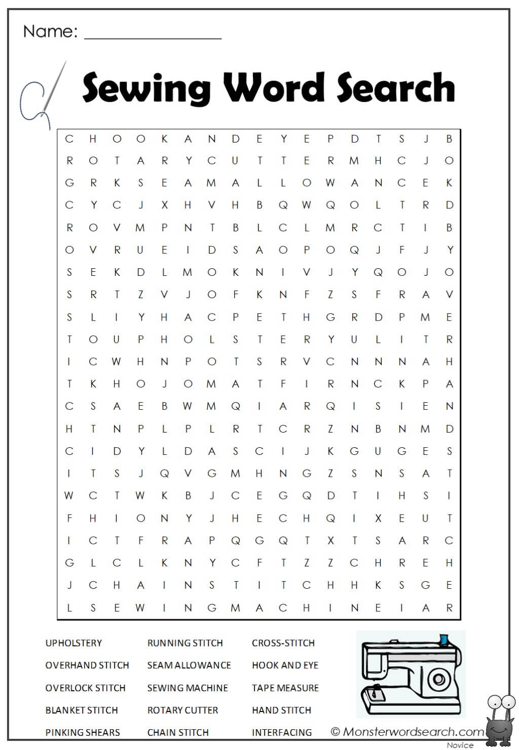 Sewing word search