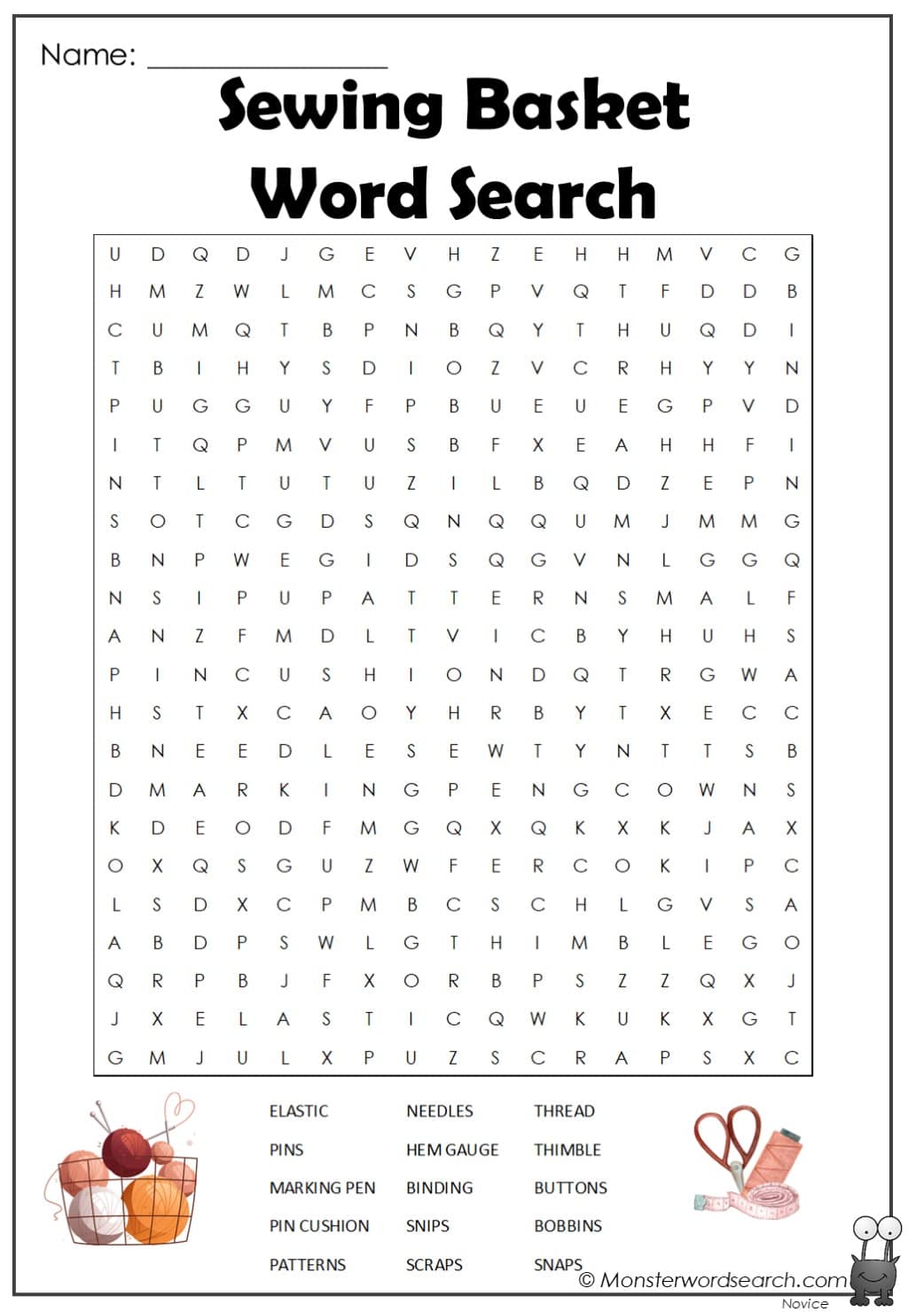 Sewing basket word search