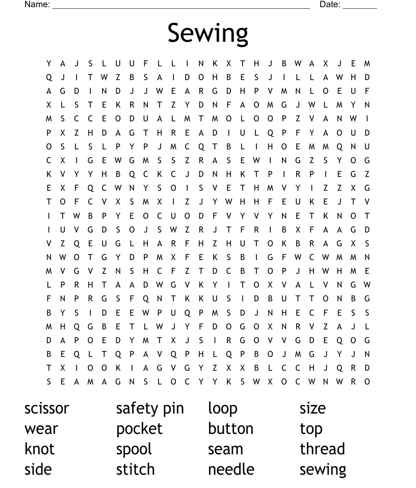 Hand sewing word search