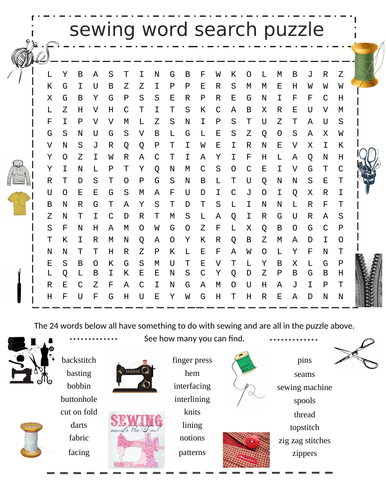 Sewing word search puzzle sewing terms teaching resources