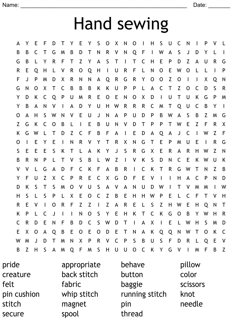Hand sewing word search