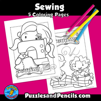 Sewing activity word search puzzle and coloring pages bundle