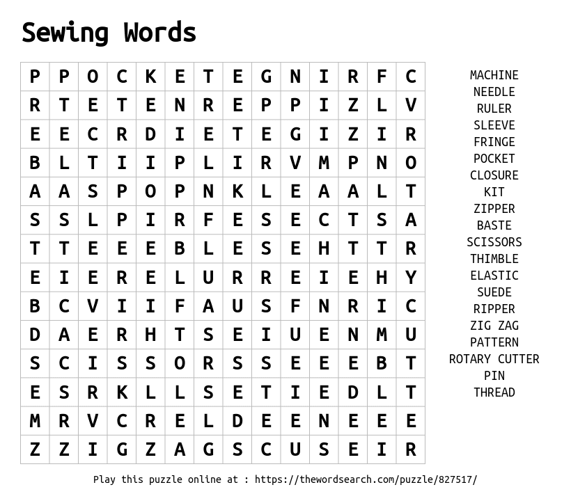 Download word search on sewing words