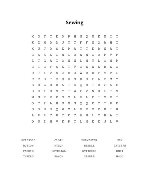 Sewing word search