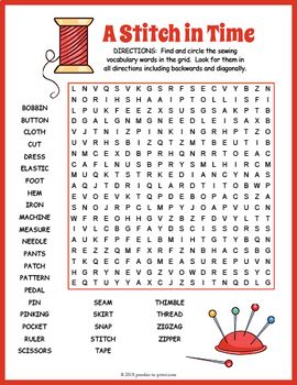 Sewing terms word search puzzle worksheet activity sewing terms teaching sewing word find