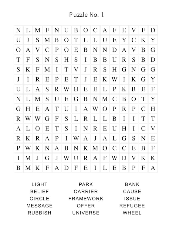 Printable word search puzzles incl solutions pdf x instant download