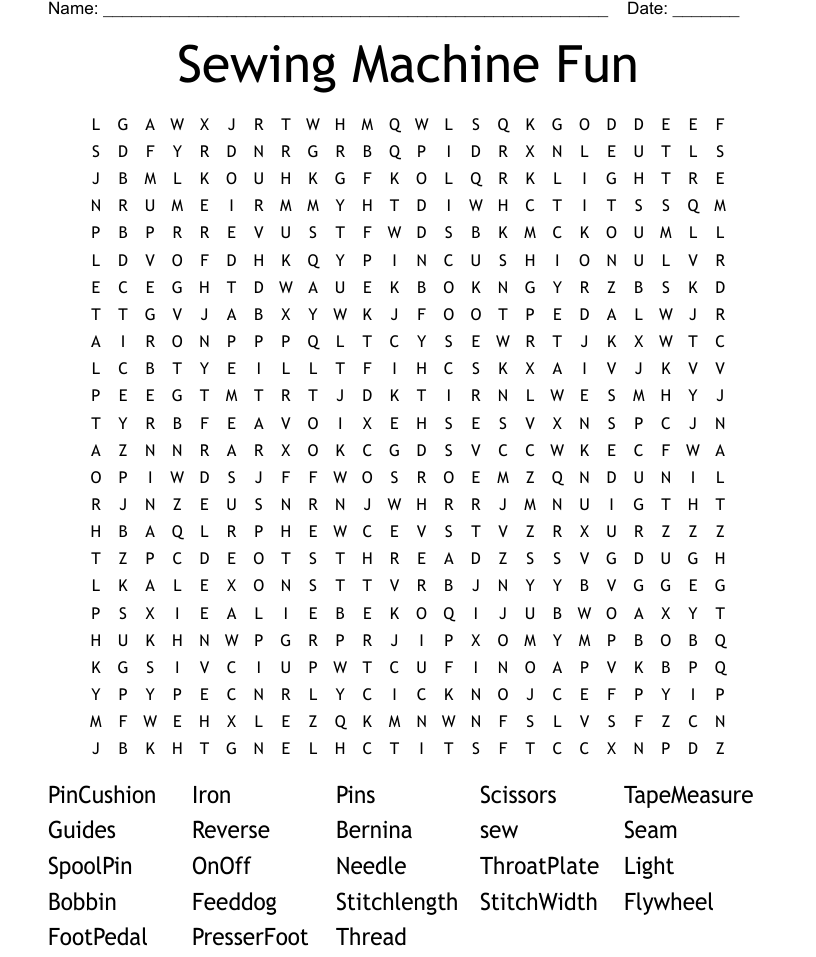 Sewing machine fun word search