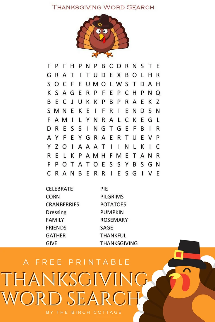 A thanksgiving word search printable for children