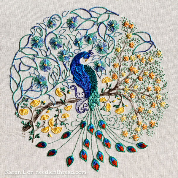 Coloring book embroidery â a glorious peacock â