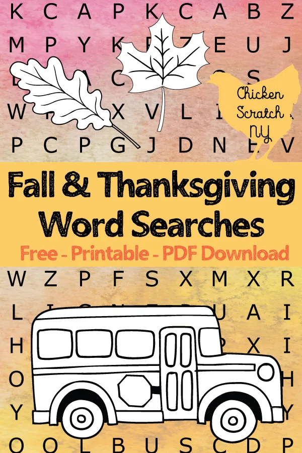 Fall thanksgiving word search