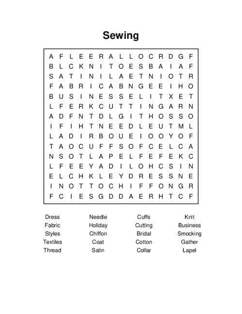 Sewing word search