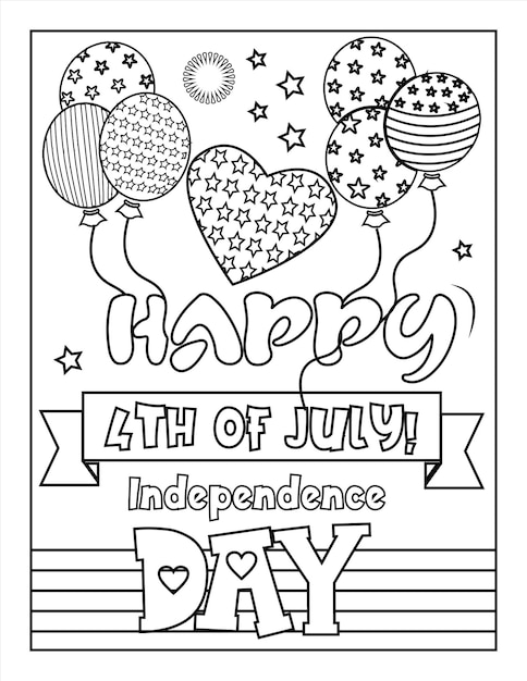 Premium vector th of july american independence day coloring page for kids and adults