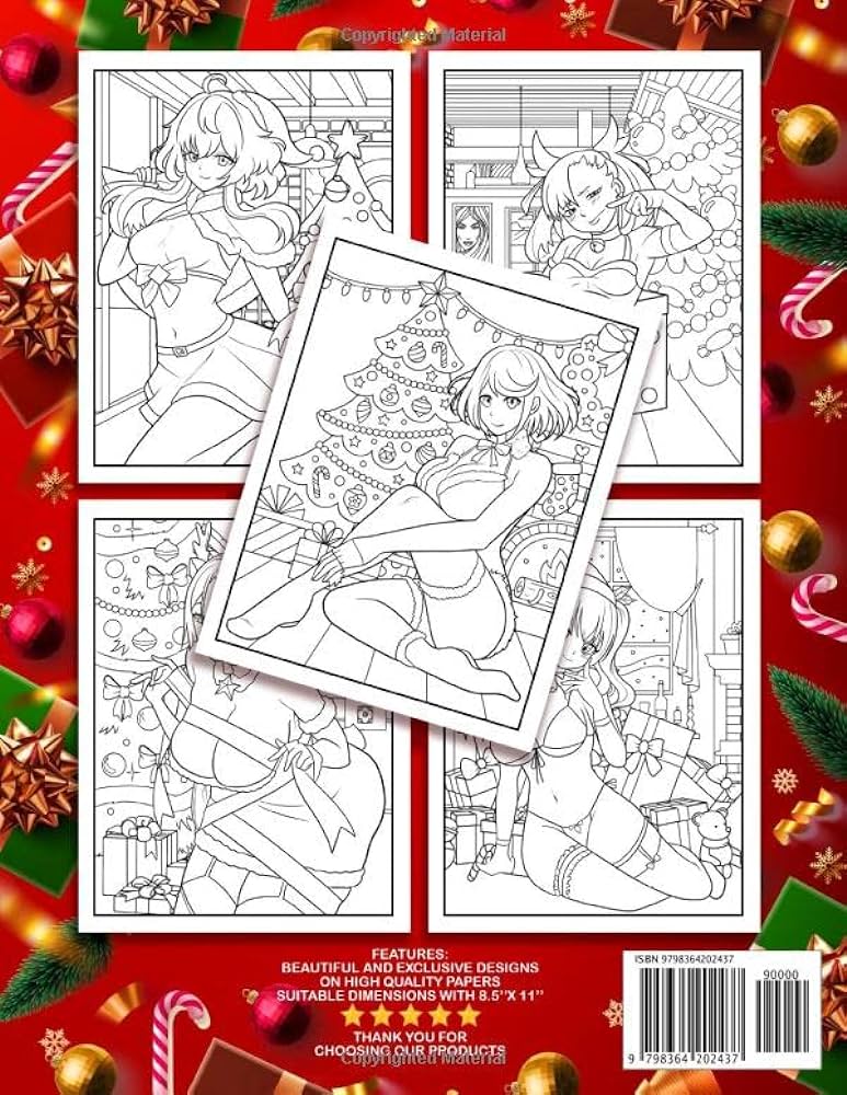 Sexy christmas anime girls adult coloring book color with one sided coloring pages stress