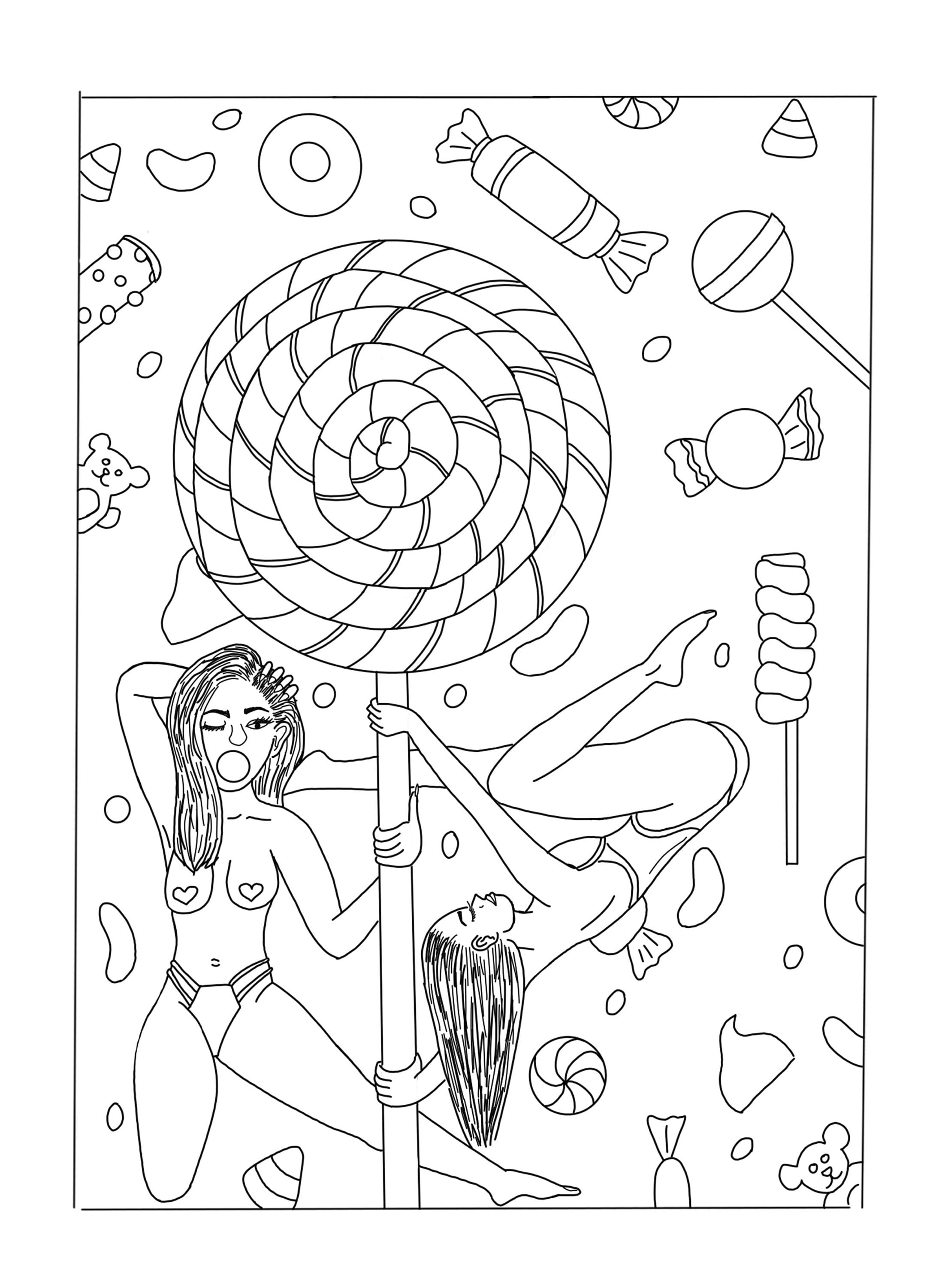 Sexy erotic coloring pages digital art print candy line art stripper digital download sex positive bedroom decor adult coloring